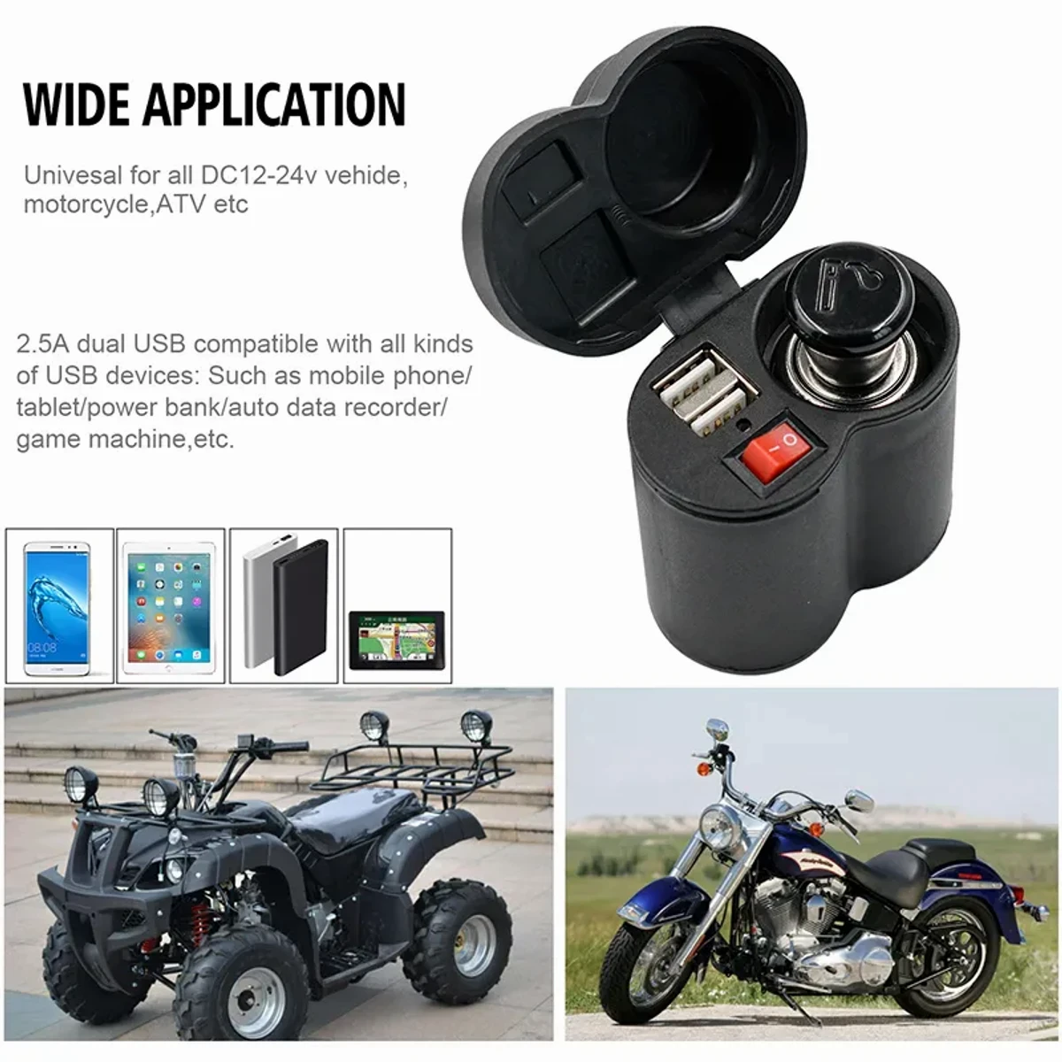 Waterproof Motorcycle USB Charger With Lighter