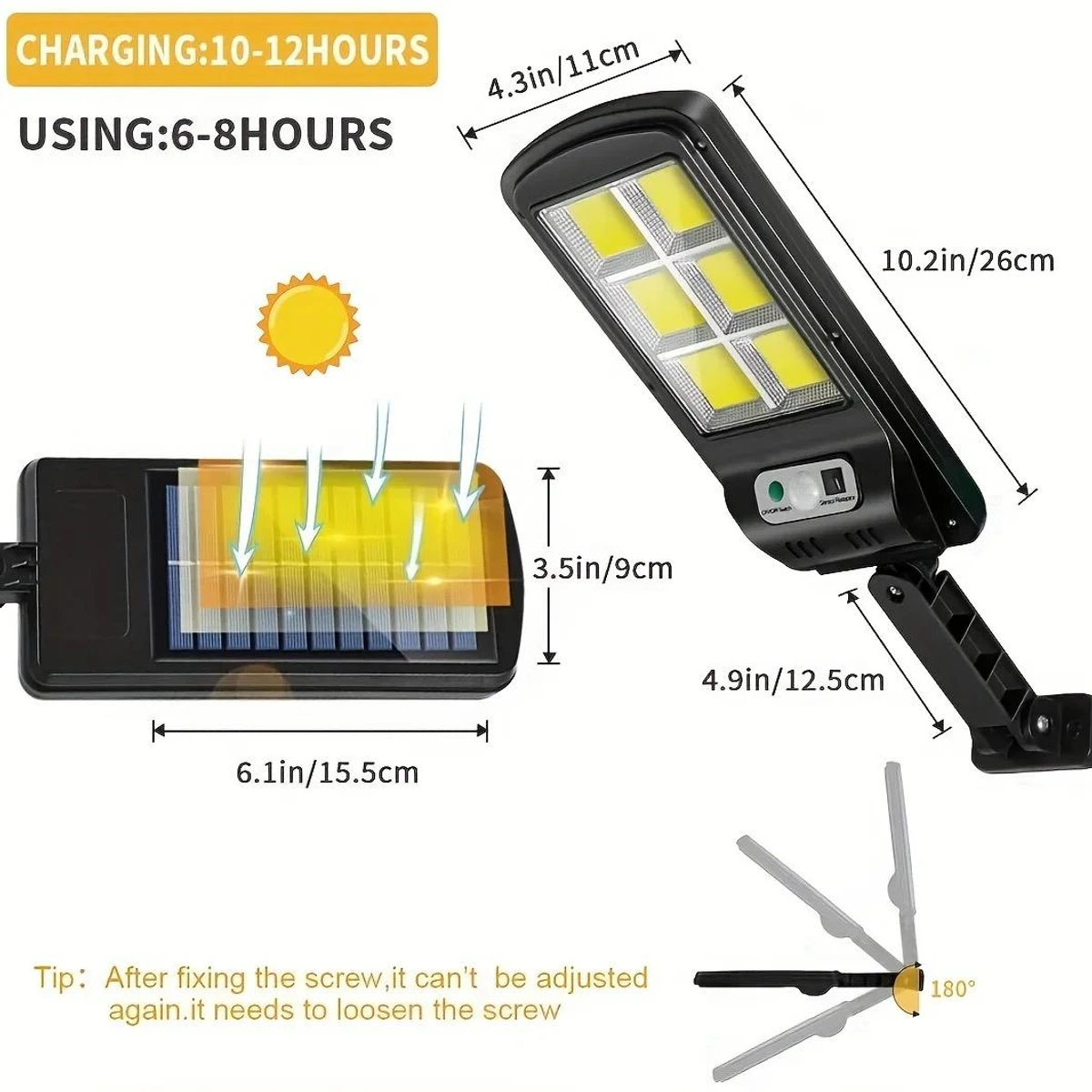 Solar Induction Street Lamp with Motion Sensor, 2-Lighting Levels, and a Remote Control in 3-Operating Modes